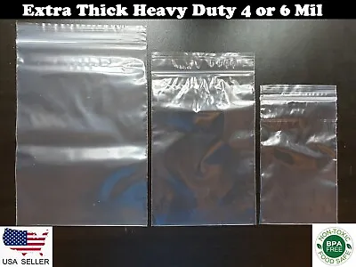 Clear HEAVY-DUTY 4-Mil & 6-Mil Reclosable Plastic Zipper Lock Zip Seal Top Bags • $7.14
