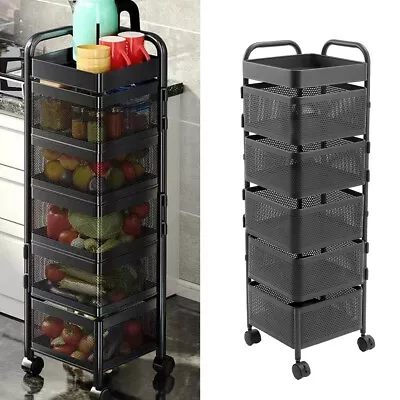 Kitchen Rotating Trolley Shelf Organiser Vegetable Fruits Rack Bathroom Storage • £18.95