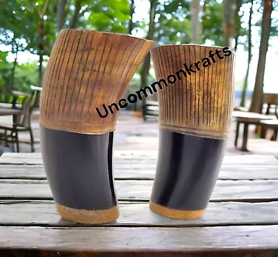 Set Of 2 Beer Ale Mead Viking Drinking Horn Cups Mugs Christmas / Wedding Gift • $56.61