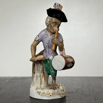 Antique Dresden Monkey Band Drummer Porcelain Figurine Scissor Mark • $119