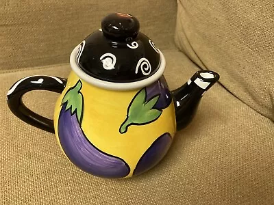 Milson & Louis Eggplant Teapot Hand Painted Colorful Whimsical • $24.99