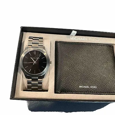 Michael Kors Sim Runway Quartz Black Dial Men's Watch And Wallet Set MK1044 • $132.99