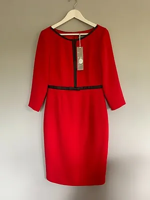 Michaela Louisa Red Shift Dress With Faux Leather Detailing UK10 Races Wedding • £45.99