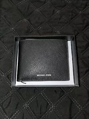 Michael Kors  Andy  Black Leather Billfold Bifold Wallet Passcase $98 Nib • $34.99