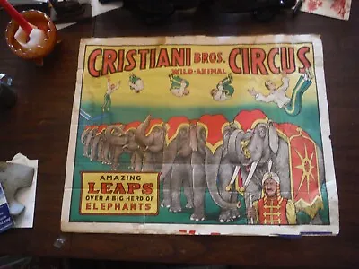 VINTAGE 1958 CRISTIANI BROS. CIRCUS POSTER By FORREST FREELAND 28  ELEPHANTS + • $75.87