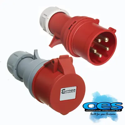 16 Amp 32amp Red 415 Volt 3 Phase 4 Pin 5 Pin Industrial Plugs And Sockets Ip44 • £8.45