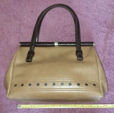 Vintage Brown Leather Kelly Bag Weymouth American Elbief Frame 10¾ X 7 X 4  B3 • £11.10