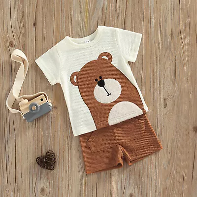 Conjunto De Camiseta Y Shorts Con Estampado De Oso De Verano Para Niños Bebés • $19.95