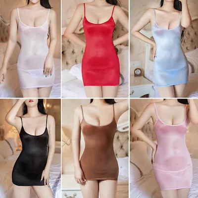 $12.05 • Buy Womens Satin Glossy Lingerie Bodycon Tops Strappy Mini Dress Cocktail Party Club