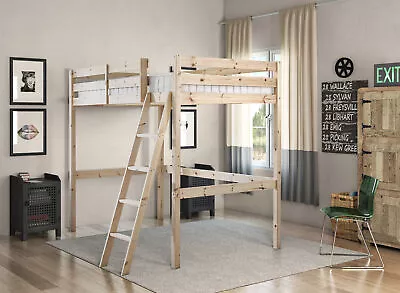 Loft Bunkbed Double 4ft 6 Solid Pine High Sleeper Bunk Bed - HEAVY DUTY (EB64) • £279.95