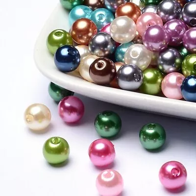 Round Pearls With Hole 8mm Pearls Jewellery Pearls Beads Hole 2mm Mixed Colour • £3.99