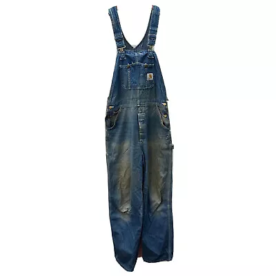 Carhartt Cargo Pocket Overalls Bibs Coverall Carpenter Denim Mens Work Wear Blue • $79.99