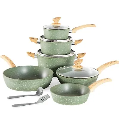 12 Piece Hammered Cookware Set Nonstick Granite Coated Pots And Pans Set Green • £86.99