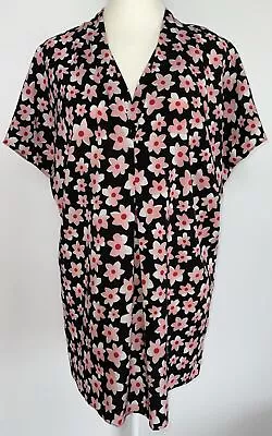 Cabi Suave Harmony Top MEDIUM Pink Black Floral V-Neck Starflower Blouse Tunic • $14.99