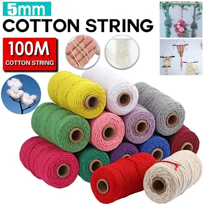 AU 5mm 100m Natural Cotton Twisted Cord Craft Macrame Artisan Rope Craft String • $16.55