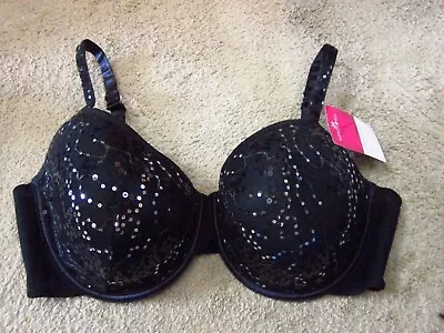 NWT-FASHION BUG Black Sequined Embellished Full Coverage Underwire Bra Size 42DD • $9.99