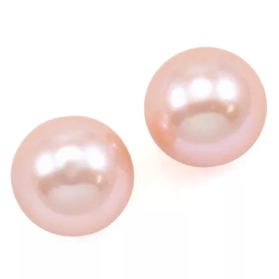 2x  Round Pink Peach Lavender Mauve Half-drilled  Freshwater Pearls AAA • £10.38