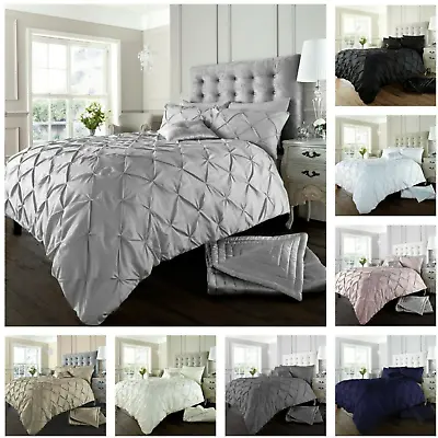 Pintuck Luxury Alford Duvet Cover Set Bedding With Pillowcases All Sizes Colours • £14.99