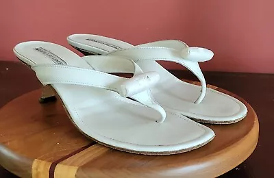 Manolo Blahnik Sandals Mule White Heel 36.5 • $50