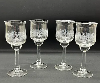 Fostoria Etched Crystal Small White Wine Sherry Glasses 6.25” Vintage Set Of 4 • $39.99