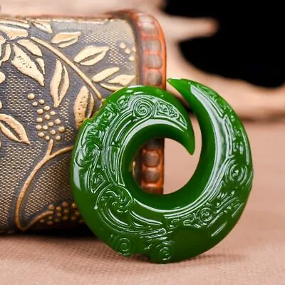 Dragon Hook Pendant Jade Natural Amulet Good Fortune Jade Necklace Jewelry • £5.99