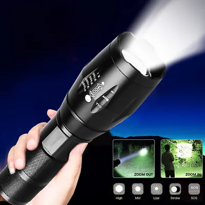 Lot Super-Bright 90000LM LED Tactical Flashlight 5 Modes Zoomable Torch Lamp • £12.22