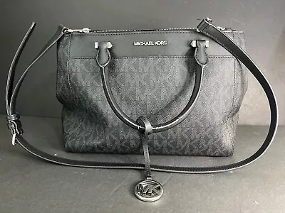 Michael Kors Gibson Womens MK Logo Black Large Satchel Bag With Crossbody Strap • $79.95