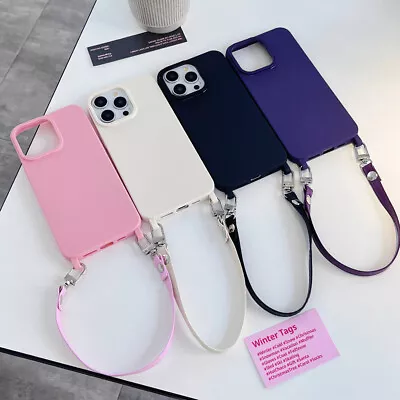 Solid Color Leather-Hand Lanyard Phone Case For IPhone 15 Pro Max 15 14 13 XS XR • $7.69