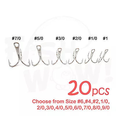 Fish WOW!® 20pcs Fishing 3x Treble Hooks Nickel Size #1 1/0 2/0 3/0 5/0 7/0 Lot • $12.65