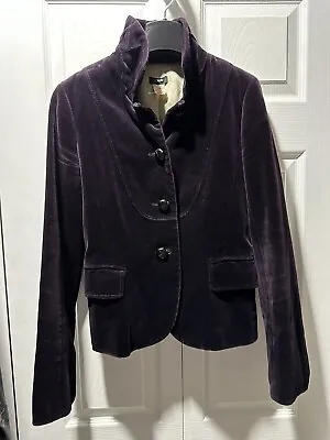 J. Crew Dark Purple Eggplant Cotton Velvet Velour Lined Blazer Jacket Sz 2 32x21 • $58.47