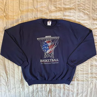 Vintage Jerzees Sweatshirt Mens Extra Large American Basketball Blue Crewneck • $19.95