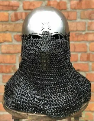 Medieval Bascinet Hounskell Helmet 14th Century Chain Mail Steel Knight Helmet • £147