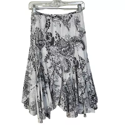 BILA S Boho Skirt Gypsy Style Asymmetrical Hemline Black White Lined Cotton • $17.13