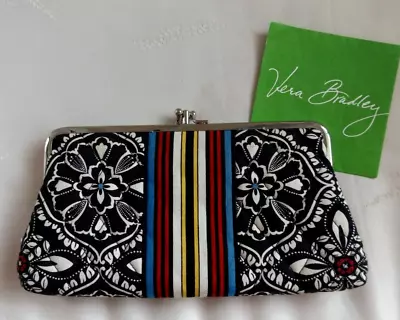 VERA BRADLEY Kisslock Clutch Wallet - Barcelona Black W/ Stripes - Excellent • $32.95