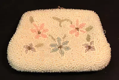 Vintage Beaded Pastel Floral Clutch Purse • $13