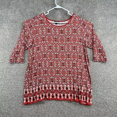 Max Edition Women's Blouse Size 2X Red Multicolor 3/4 Sleeve Pullover • $9.73