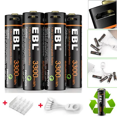 EBL 1.5V USB Rechargeable AA Lithium Battery 3300mwh Li-ion Batteries +Cable Lot • $9.99