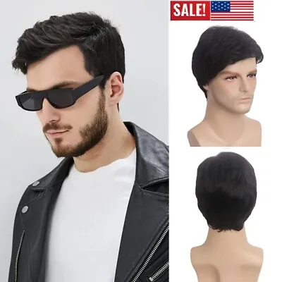 Black Men Wig Short Wigs For Mens Straight Little Wavy Synthetic Layer Hair US • $13.51