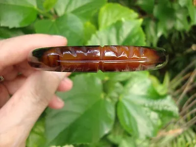 Vintage Overdyed Marbled Butterscotch Bakelite Bracelet! Branch/Leaf Carvings! • $44.99