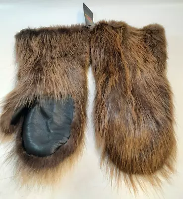 Long Winter Beaver Fur Men's Mittens Large - D2121 • $189.99