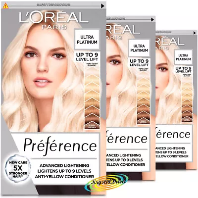 3x Loreal Preference Ultra Platinum Hair Lightener Colour Dye Up To 9 Levels • £35.99