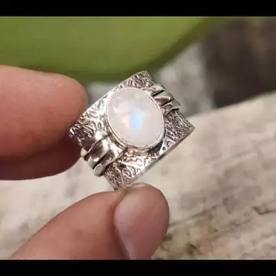 Moonstone Ring 925 Sterling Silver Spinner Ring Mediation Jewelry JKM01 • $12.72