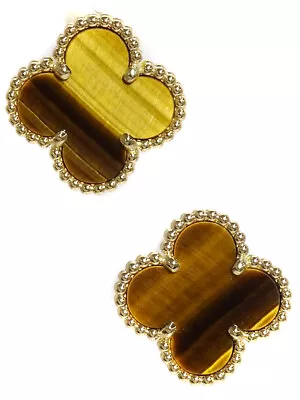Van Cleef & Arpels K18Yg Vintage Alhambra Tiger Eye Earrings Yellow Gold VCA • $5573