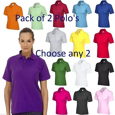 £12.90 • Buy 2 Pack Ladies Polo Shirts X 2  Size UK 8 To 26 Plus Pique T-Shirt UK STOCK 