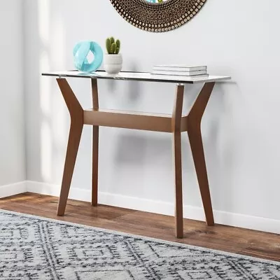 Glass Top Sofa Table Mid-Century Console Table With Storage Shelf Modern Décor • $259.75