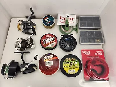 Vintage + Modern Fishing Lot. 2 Ice Reels Mitchell 300 Mono Braid Hooks Sinkers • $26.99