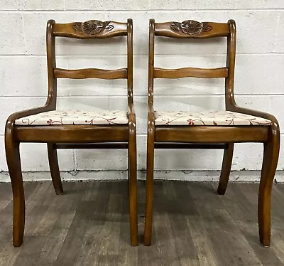 Vintage Mahogany Rose Back Regency Duncan Phyfe Ladderback Dining Chairs - Pair • $449