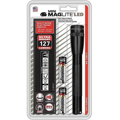 Mini Maglite SP2201H Black 2X AA LED 127 Lumen Flashlight W/ Belt Holster • $34.76