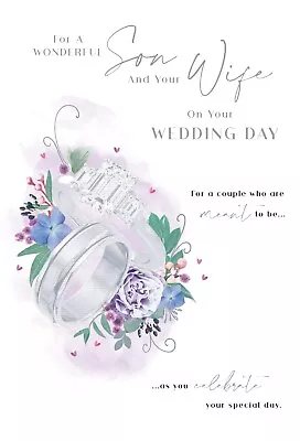 Son & Wife Wedding Day Card Rings Foil Finish Lovely Verse • £3.75