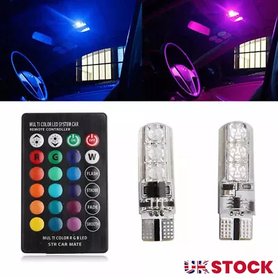 2x LED T10 Remote Control W5W 501 RGB Color Changing Car Wedge Side Light Bulbs • £3.20